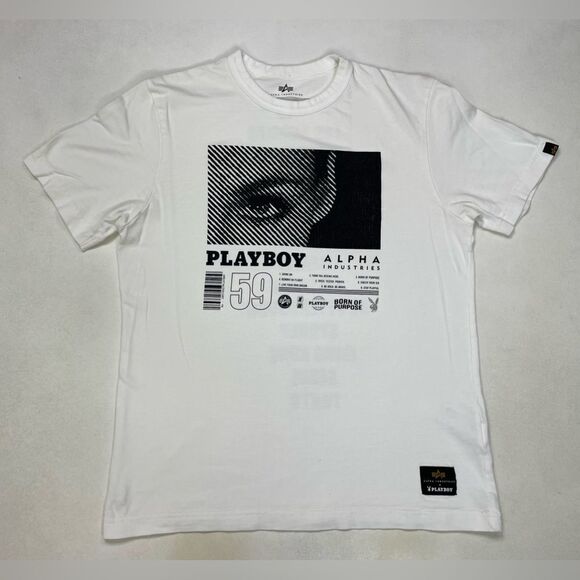 Alpha Industries x Playboy Graphic T-shirt Men Small White Short Sleeve - Picture 1 of 7